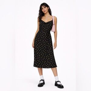 VINTAGE BEBE Slip Dress Cowl Neck 90s Y2K black Print tie waist size S